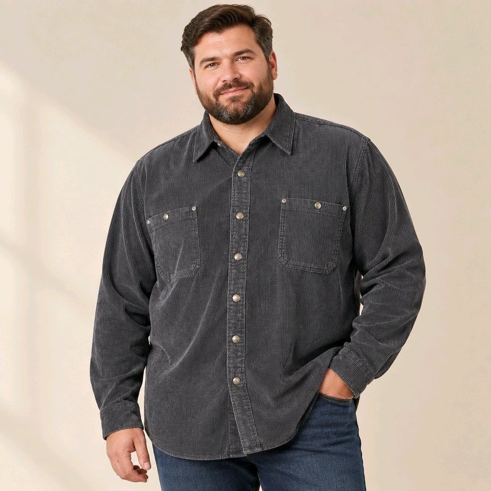Harley-Davidson 4XL Gray Corduroy Long Sleeve Snap Button Shirt